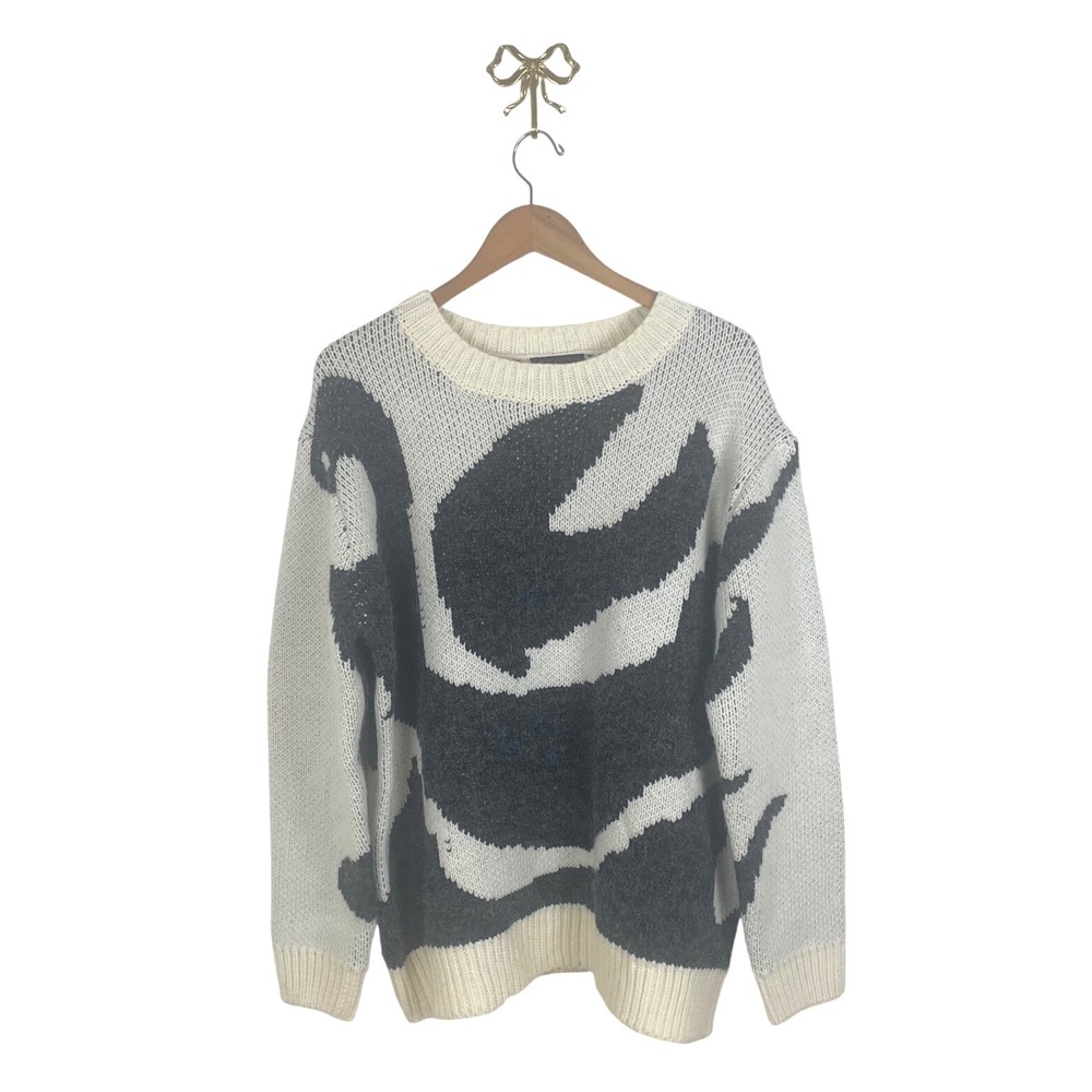 Louis Vuitton Mens Black White Intarsia Flame Cotton Knit Sweater L
